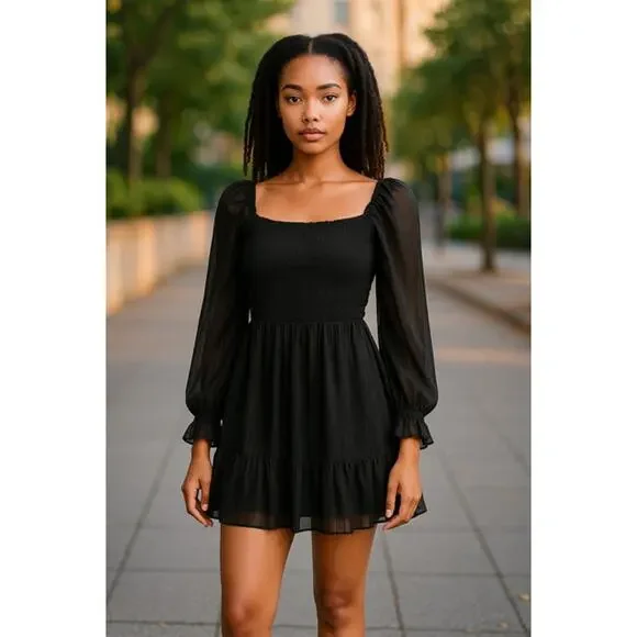 ABERCROMBIE & FITCH SHEER BLACK LONG SLEEVE ROMPER SIZE SMALL - Picture 5 of 5